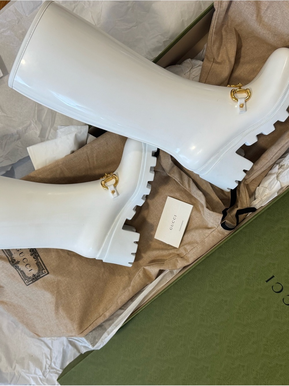 NEW Gucci Horsebit White Rubber Knee High Rain Boots EU 38 US 8 With Box